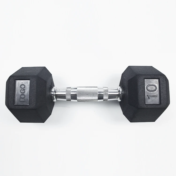 Shandong Dongshang Commerical Fitness Gym Free Weights Black Rubber Hex Dumbbell Set