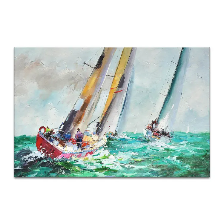 Handmade Artwork Knife Home Decoration Sea Boat Wall Art Oil Paintings Designs on Canvas