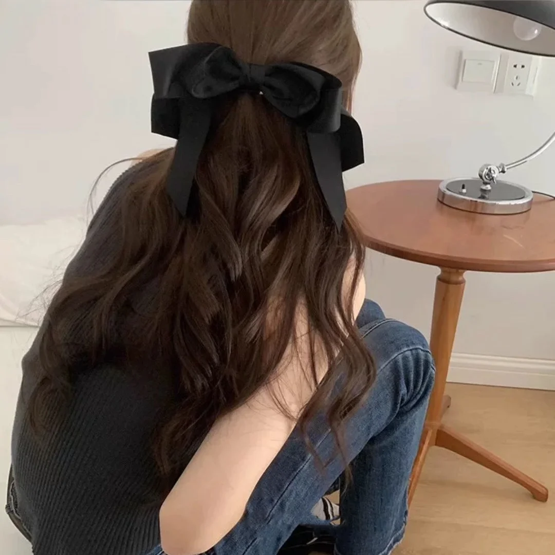 Fashion Women Hair Accessories simple hair bow clip with long tail Sweet elegant hair grips satin ribbon bow barrettes