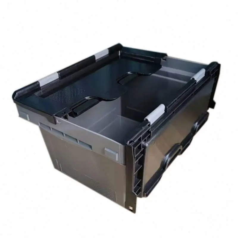 410*300*240 Wholesale cheap moving stackable tote logistics transport folding lid cover plastic crates for vegetables