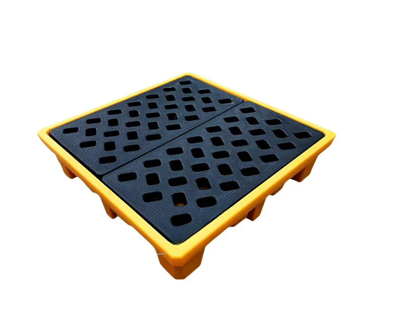 Single-Faced Liquid Chemical Oil Storage IBC Tote Spill Pallet Tray with Drain 4 Drum Anti-Leakproof Design