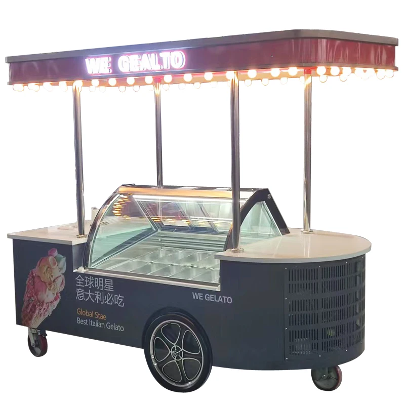 LVKE 2024 high quality best ice cream display cart with gelato display freezer factory direct sale