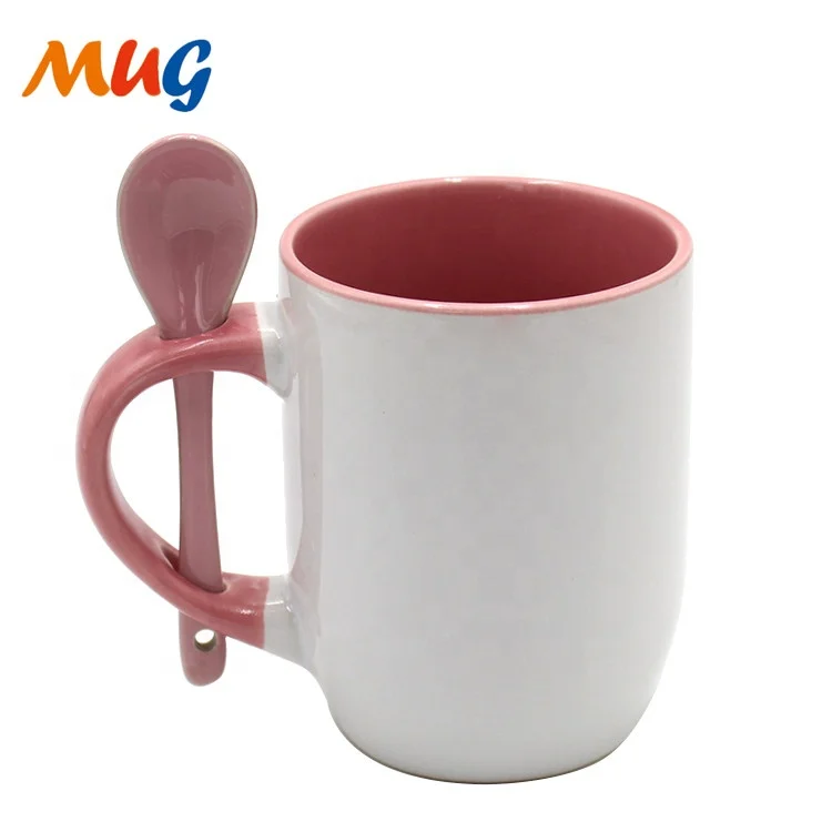 glazed ceramic spoon mug 12oz ceramic stoneware coffee mug with spoon in handle sublimation blanks coffee mug