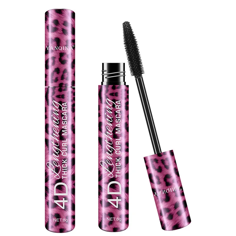 European and American color makeup red leopard mascara 4D waterproof slim non-clumping natural curl curl silicone brush head