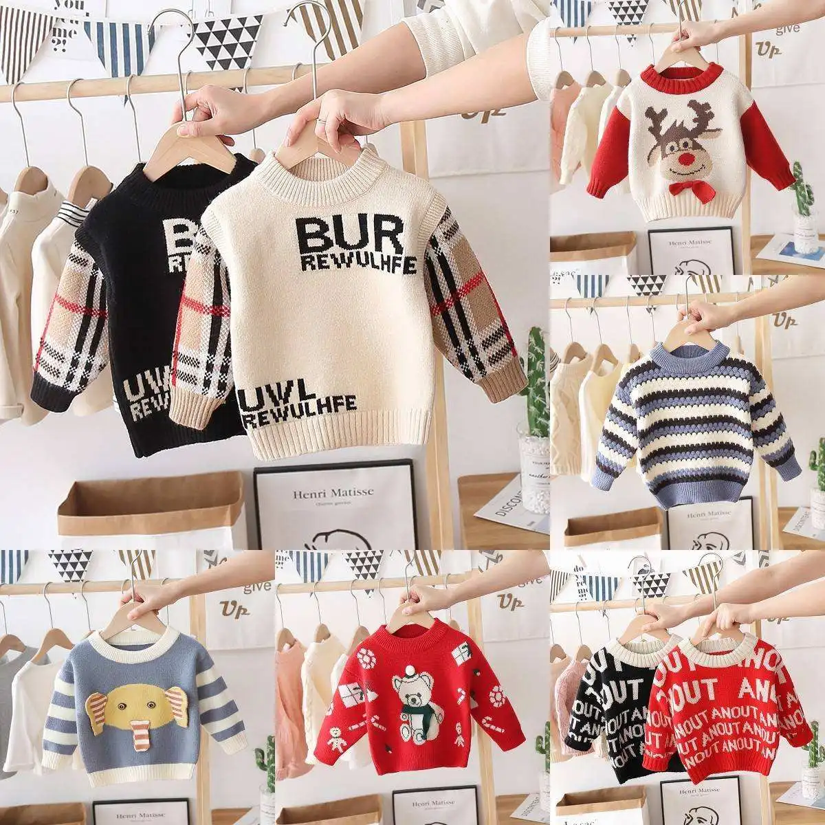 Ready to Ship Colorful Fashion Printed Winter Baby Sweaters Loose Casual Pullover Sweaters Kids Girls Pullovers