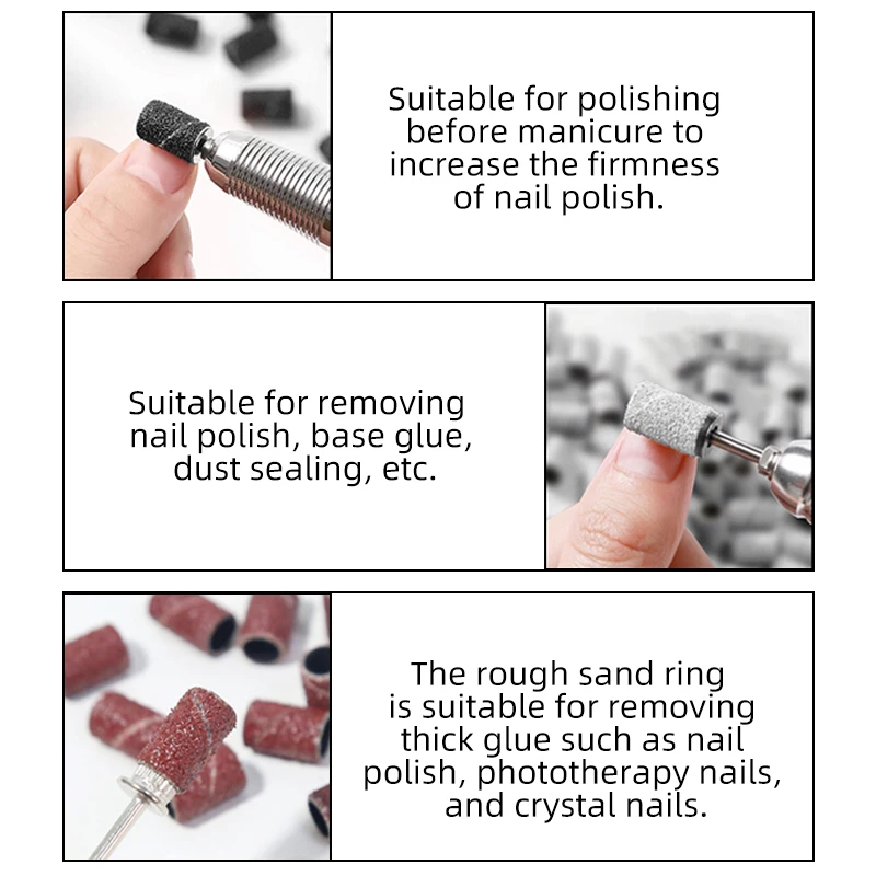 High Quality Manicure Ring White Tools Grinding Machine Mandrel Grit Head Sandpaper Nail Bits Art Bands Mini Drill Sanding Zebra