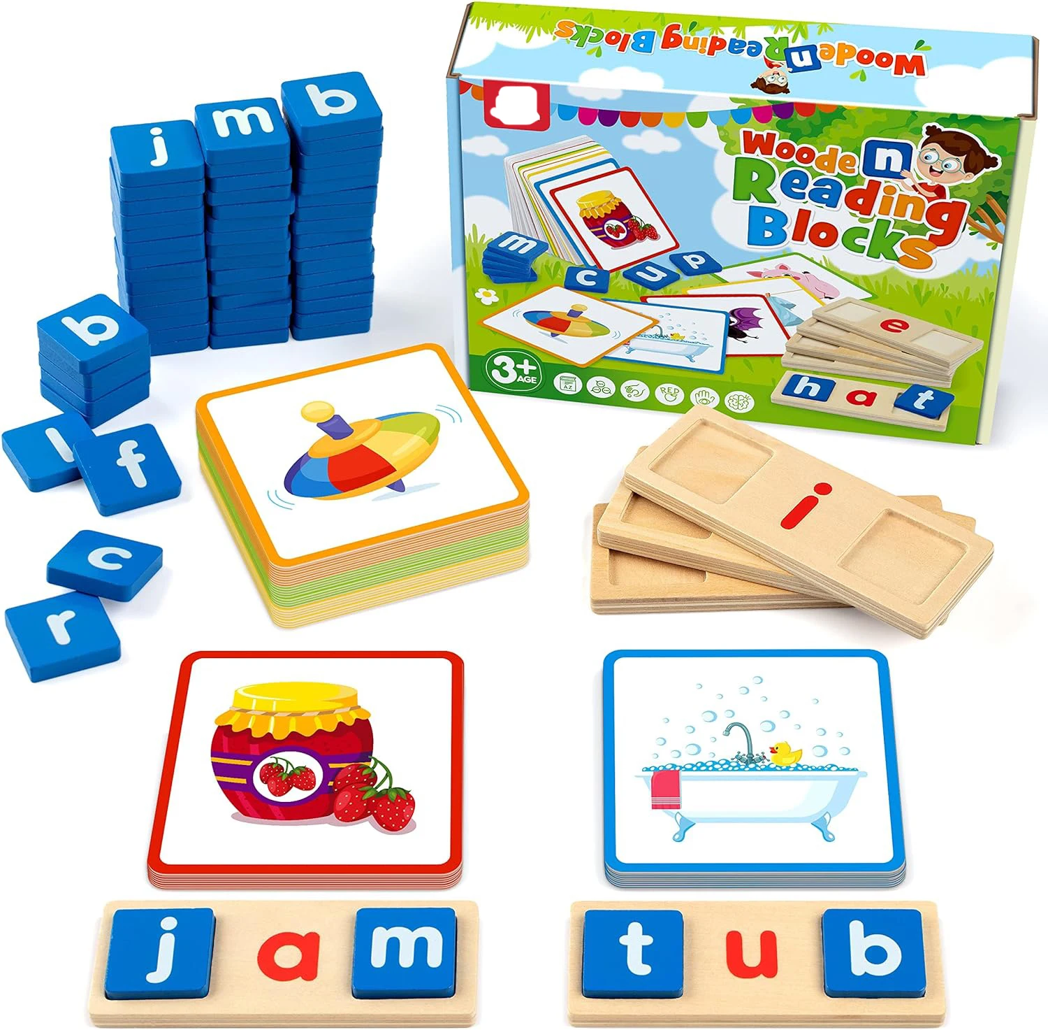 Wooden Short Vowel Reading Letters Sorting Spelling Games Site CVC Words Learning Flashcards Alphabet Puzzle