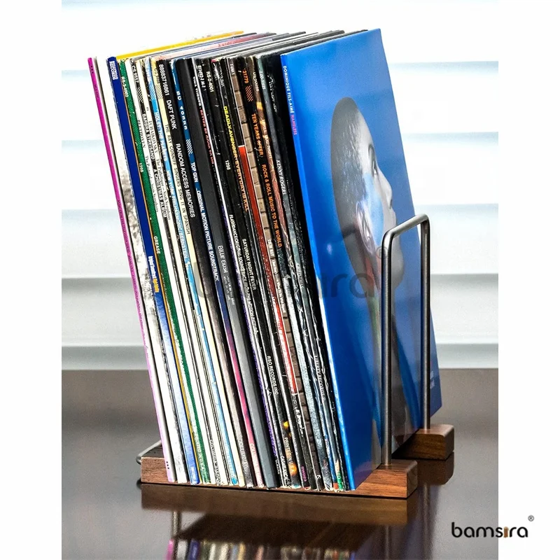 Adjustable Walnut Wood Vinyl Record Stand Record Collection Holder Record Organizer
