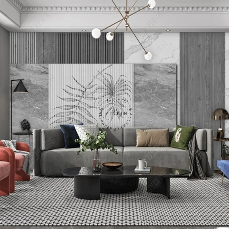 Modern light luxury plant combination marble peel and stick wallpaper