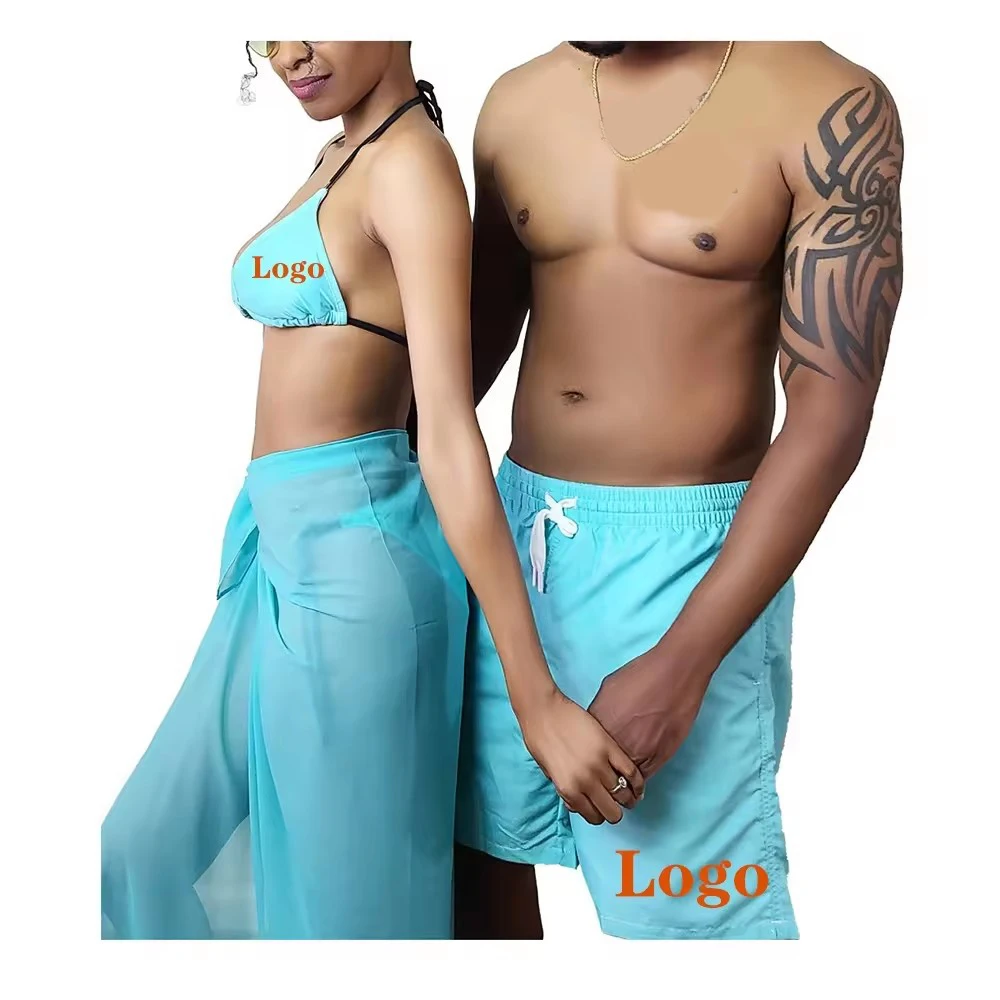 Huilin 2024 Factory Custom Logo Pattern Printed Beach Sarong Pareo Shorts Cover Up Swimwear Beachwear For Women Men