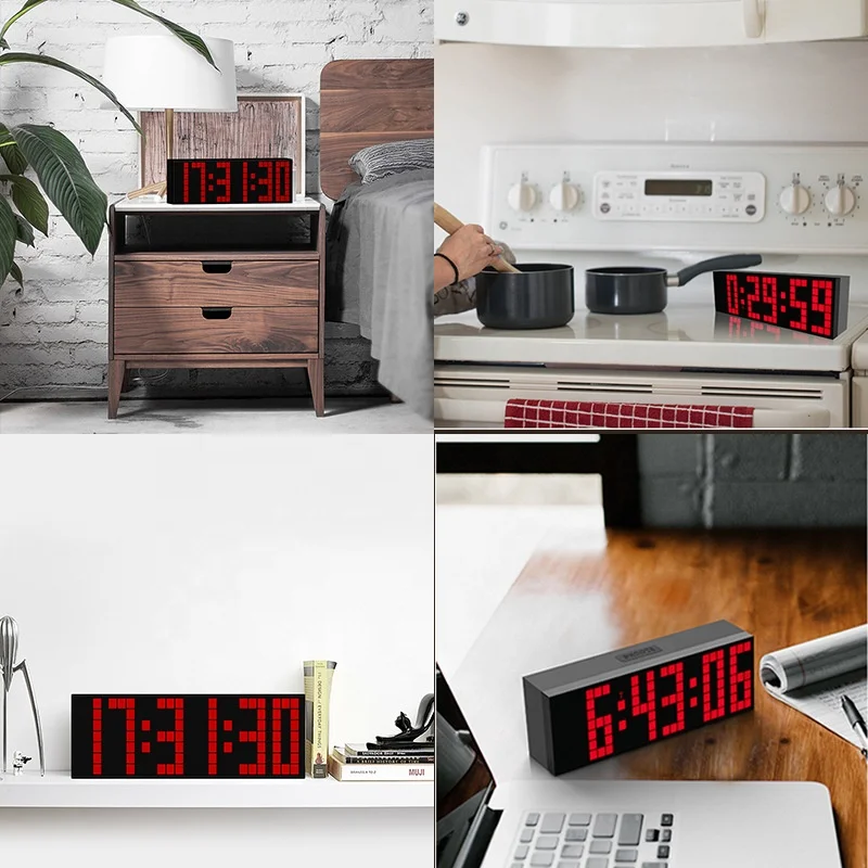 Jhering DIY Single-Face Digital Clock with Adjustable Brightness and Temperature Electric Subway Thermometer for Study Use