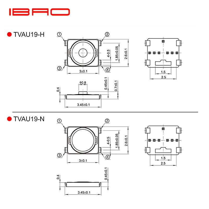 Миниатюрный вертикальный тактовый выключатель IBAO MINI Series 2 7*3