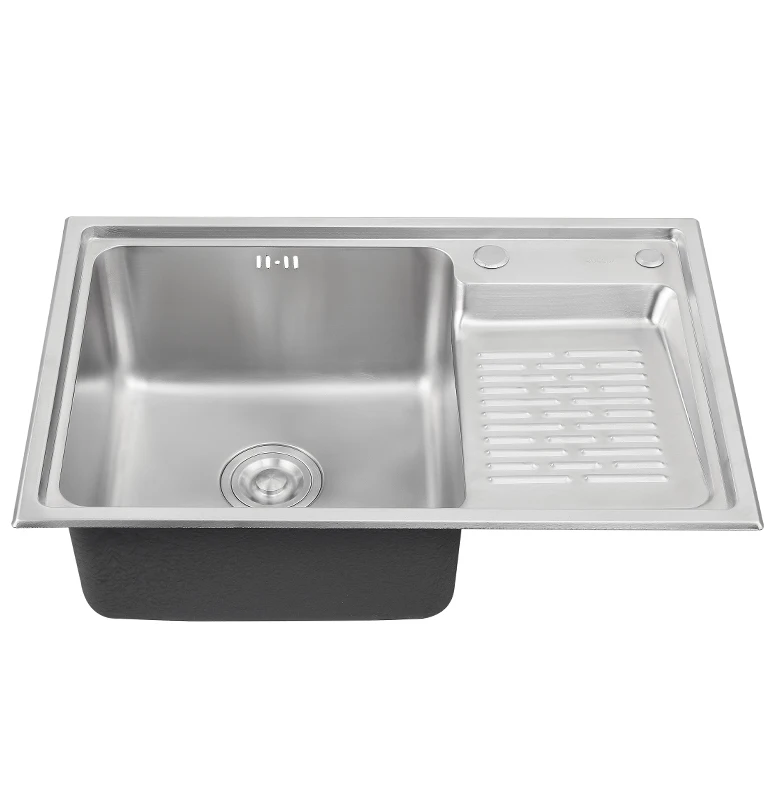68*45 Wholesale China Factory with Drainage Board Modern Sink Stainless Steel Single Bowl Tray Brushed Kitchen