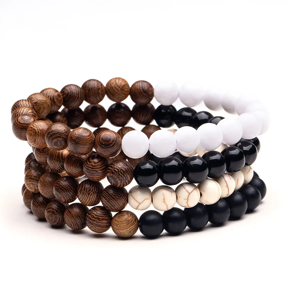 SC Hot Natural Wood Beads Bracelet Energy Hematite Yoga Bracelet Elastic Buddhist Prayer Buddha Bracelet for Women Men