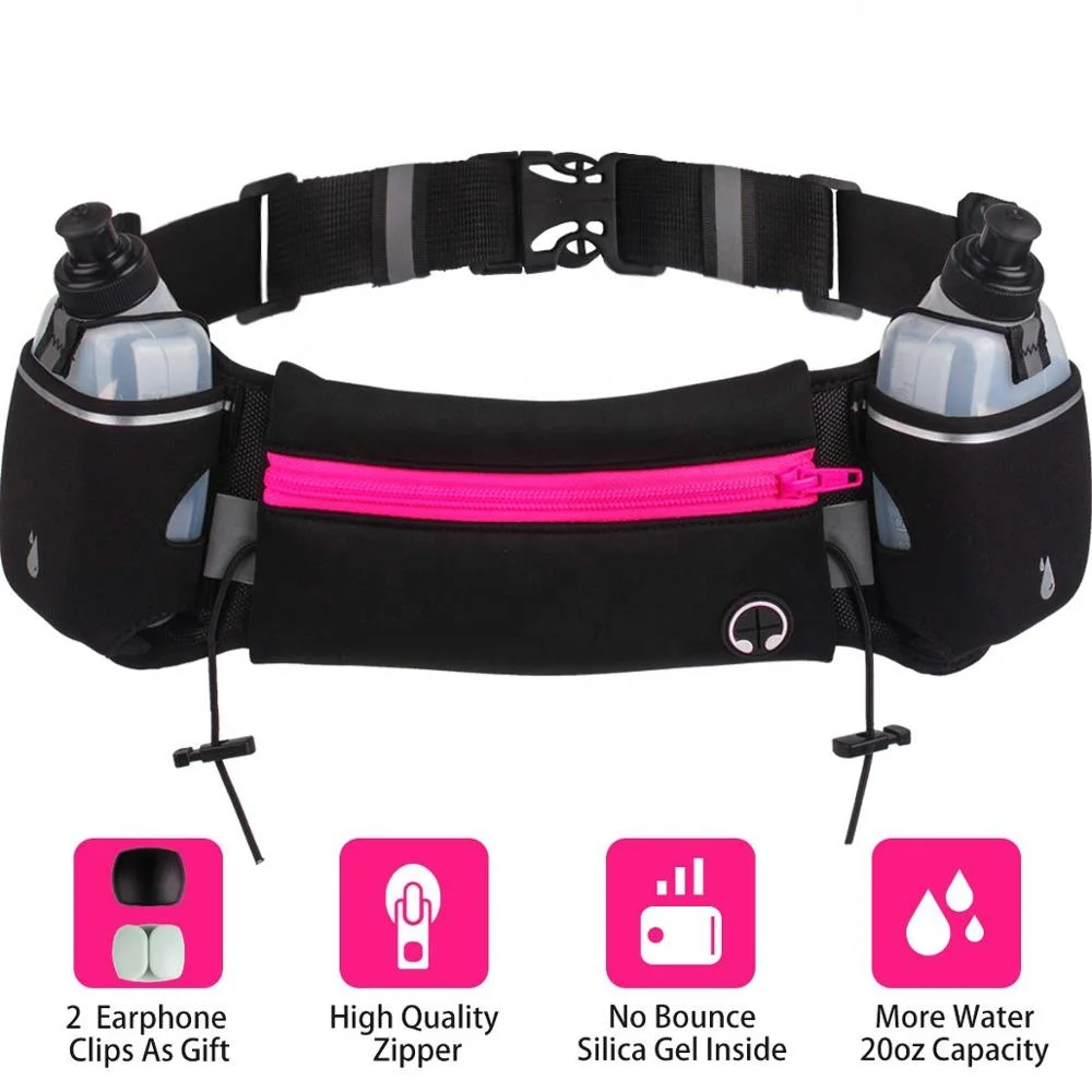 Fashion Runner Fanny Pack Running Belt Neoprene Waterproof Sport Waist Bag With 2pcs Water Bottles