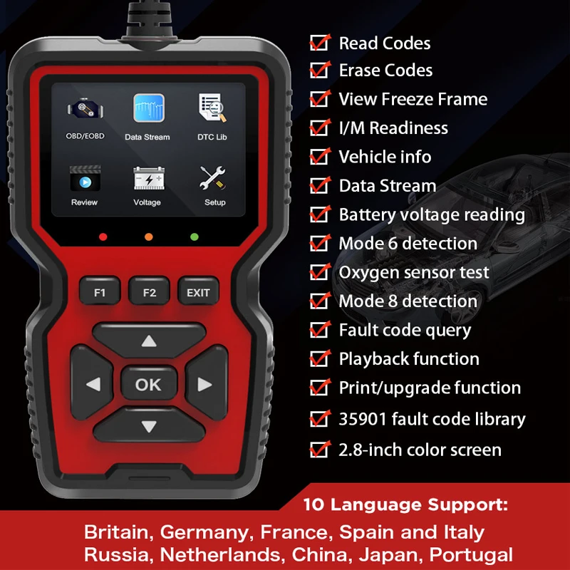 V519 OBDII Code Reader Car Diagnostic Scan Tool Automotive ODB2 Voltage Tester OBD 2 Scanner Auto Tools