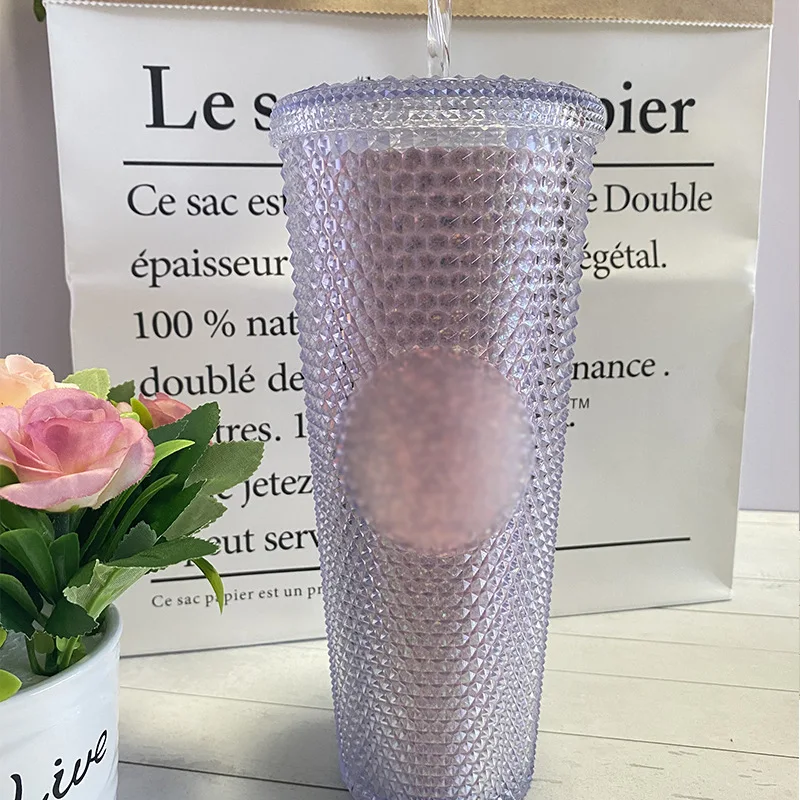 HOT sale Double wall Round frame Star Glow Rivet plastic straws studded tumbler star buckes  cup custom logo