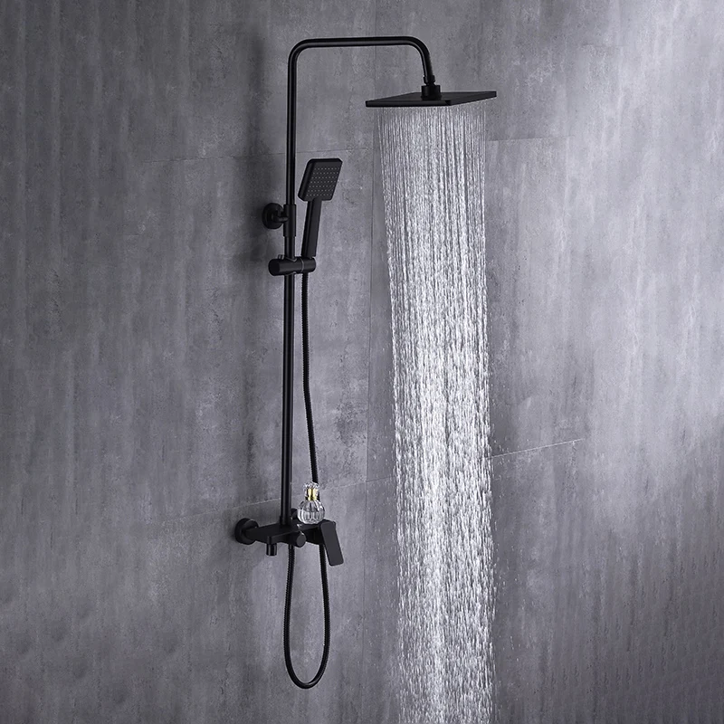 Wall Mounted High Pressure Shower System Shower Head with Hand Spray Black Shower Set