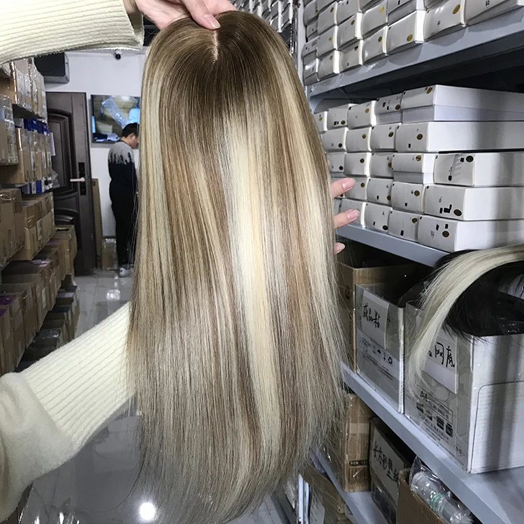 Russia Silk top with weft base Replacement system cuticle aligned Hair Patch handmade virgin 100 human hair topper for women