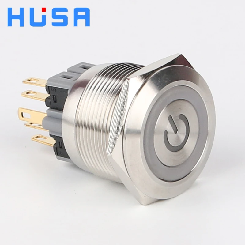 HUSA Factory Supply 24 Volt Push Buttons 25mm Momentary Stainless Steel led indicator lighted Metal Push Button Switch
