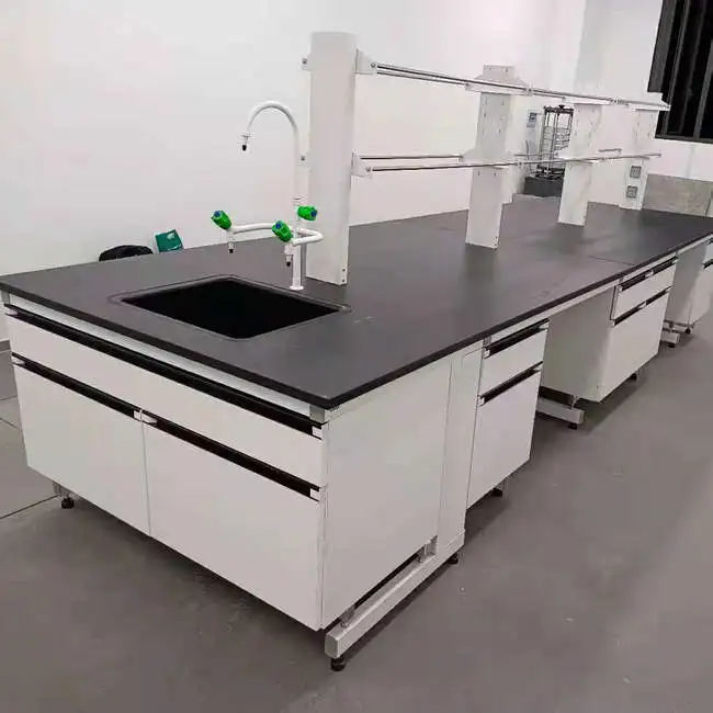 Epoxy Coated Steel Frame And Wood Laboratory Worktable With Lab PP Sink