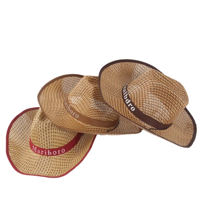 Китайская фабрика, распродажа, Пляжная летняя соломенная шляпа с тремя листьями для фермеров, ковбойская шляпа в западном стиле