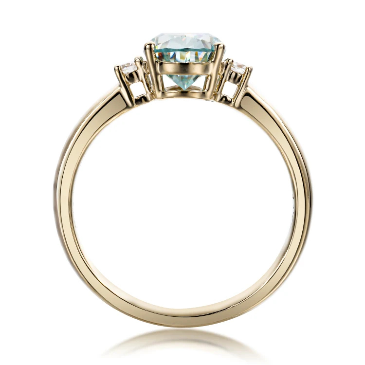AAA GEMS Women Wedding Rings Three Stone Type Popular Look 1.5 Carat Pear Cut 6x9mm Blue Moissanite Diamond Ring