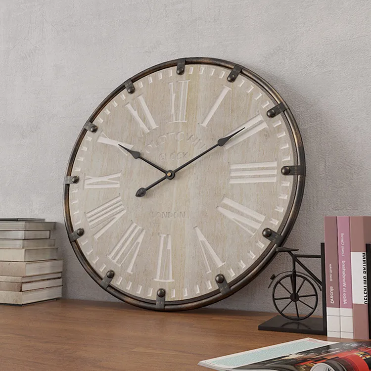 Wooden Silent Living Room Dining Room Wooden House Decoration Battery opened Wall Clock Non Ticking Clocks for Farmhouse