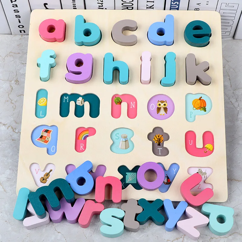 Factory direct sales wooden digital letters young children shape cognition hand scratch board baby jigsaw puzzle