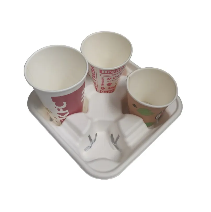 Disposable Biodegradable Bagasse Sugarcane Coffee Cup Holder Carry Tray for 2/4 Cups