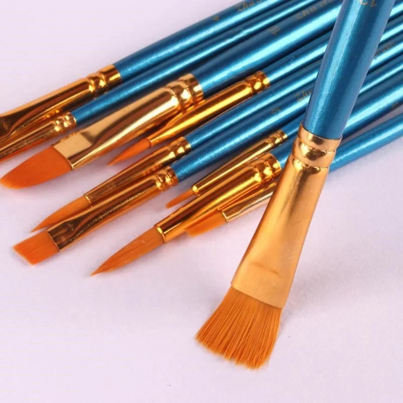 Bo Yi Xuan Blue Color Artist Paint Brush Set Of 10 Brushes Set For Painting With Acrylic Paints