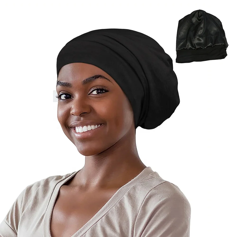 WD-A1340  Silk Satin Lined Beanie, Silk Bonnet for Sleeping Women Sleep Cap Stay On All Night Cap Satin Bonnet