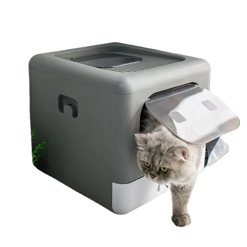 2022 100% natural  2 cats share auto newest selling closed cheap pet cleaner shovel toilet with scooper cat litter box