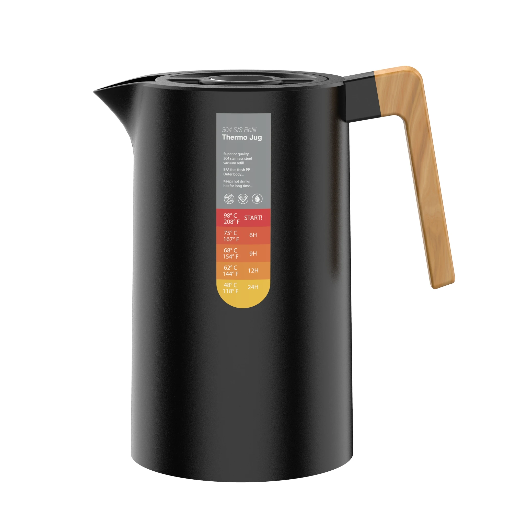 large capacity 1L thermal carafe glass inner plastic water kettle with wooden style handle home kitchen coffee pot thermos