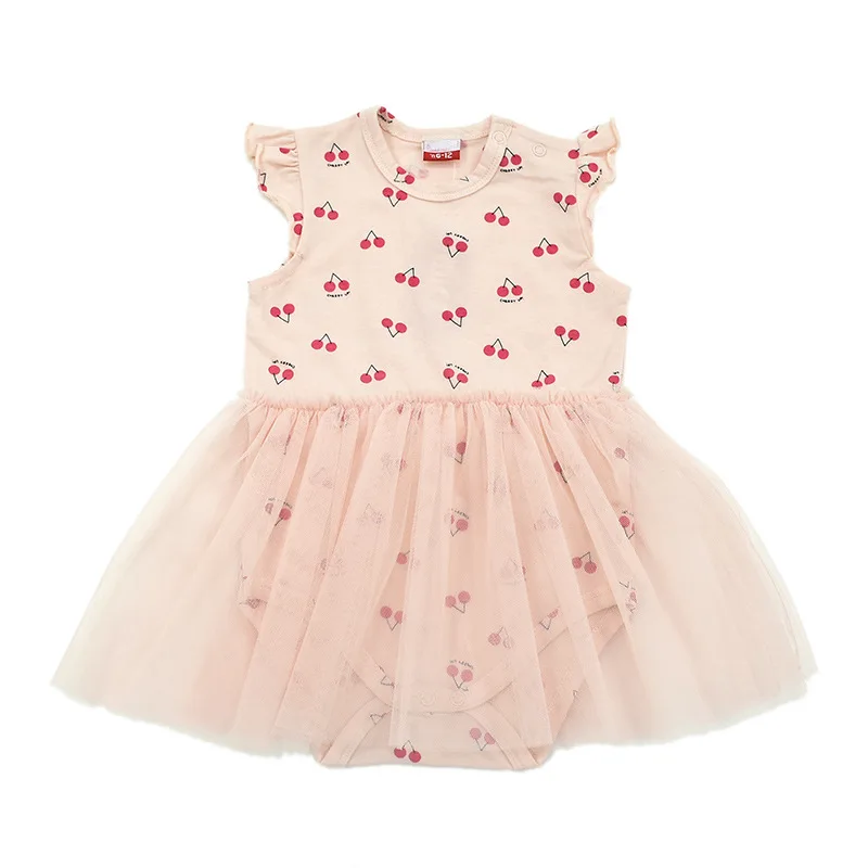 Fuyu Baby Printed Saree Animal Pattern Cherry Fun Dinosaur Multicolor Dress Round Neck Cotton for Kids Sleeveless high quality