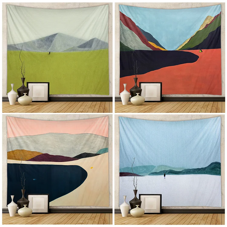 Boho Geometric Minimalist Line Abstract Landscape Tapestry Modern Rectangular Rug