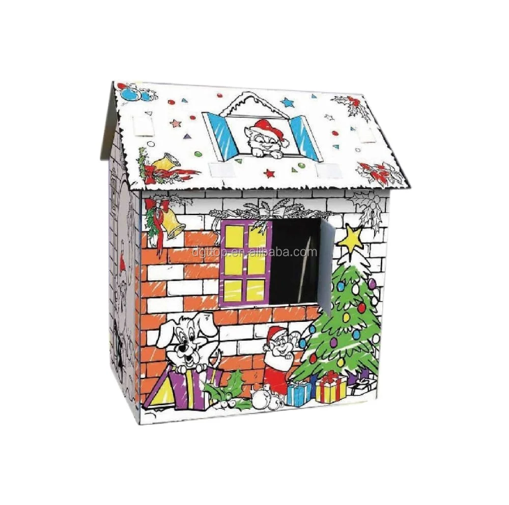 fama and bsci dongguan factory children paper cardboard house flexco 1c printing for DIY drawing playhouse