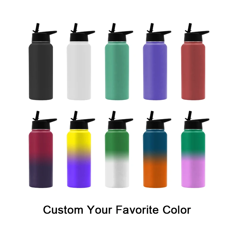 Custom Double Wall Vacuum Insulated Sports Thermos Metal Flask Stainless Steel Water Bottle with Handle and Straw Lid