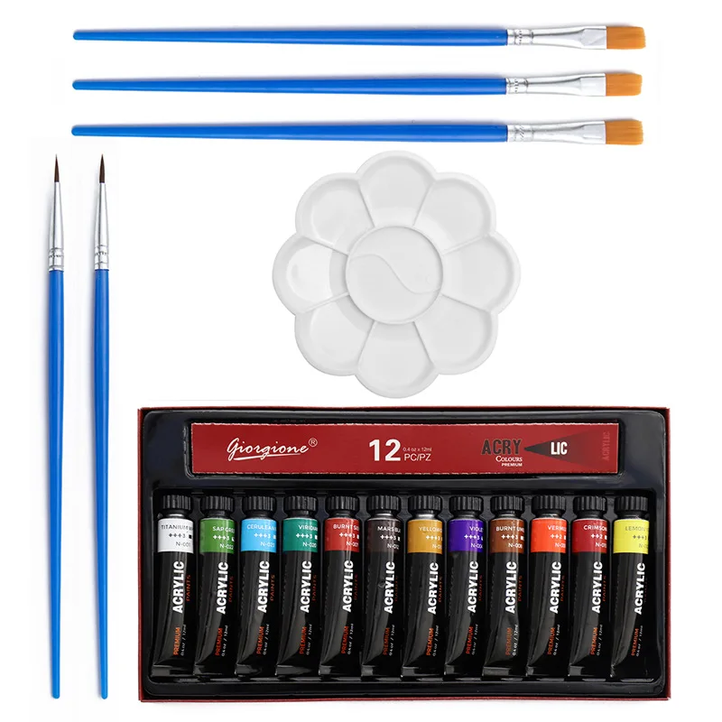 Reuse waterproof art pigment pouring 12ml acrylic paint set for students non toxic