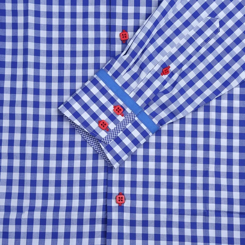 2020 China factory Italian style double collar cotton check men long sleeve shirt