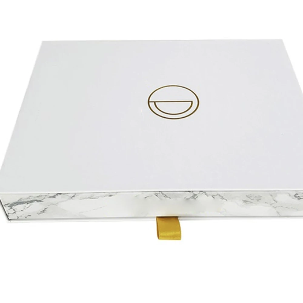 Handmade high quality durable hard rigid cardboard white customized logo square big drawer box for laptop