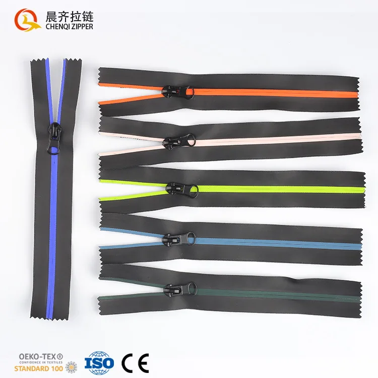 Zipper Factory Customized Resistant Zipper 5# 7# Coated Printing red pink line Tpu Pu Nylon Waterproof Zipper For Clothing