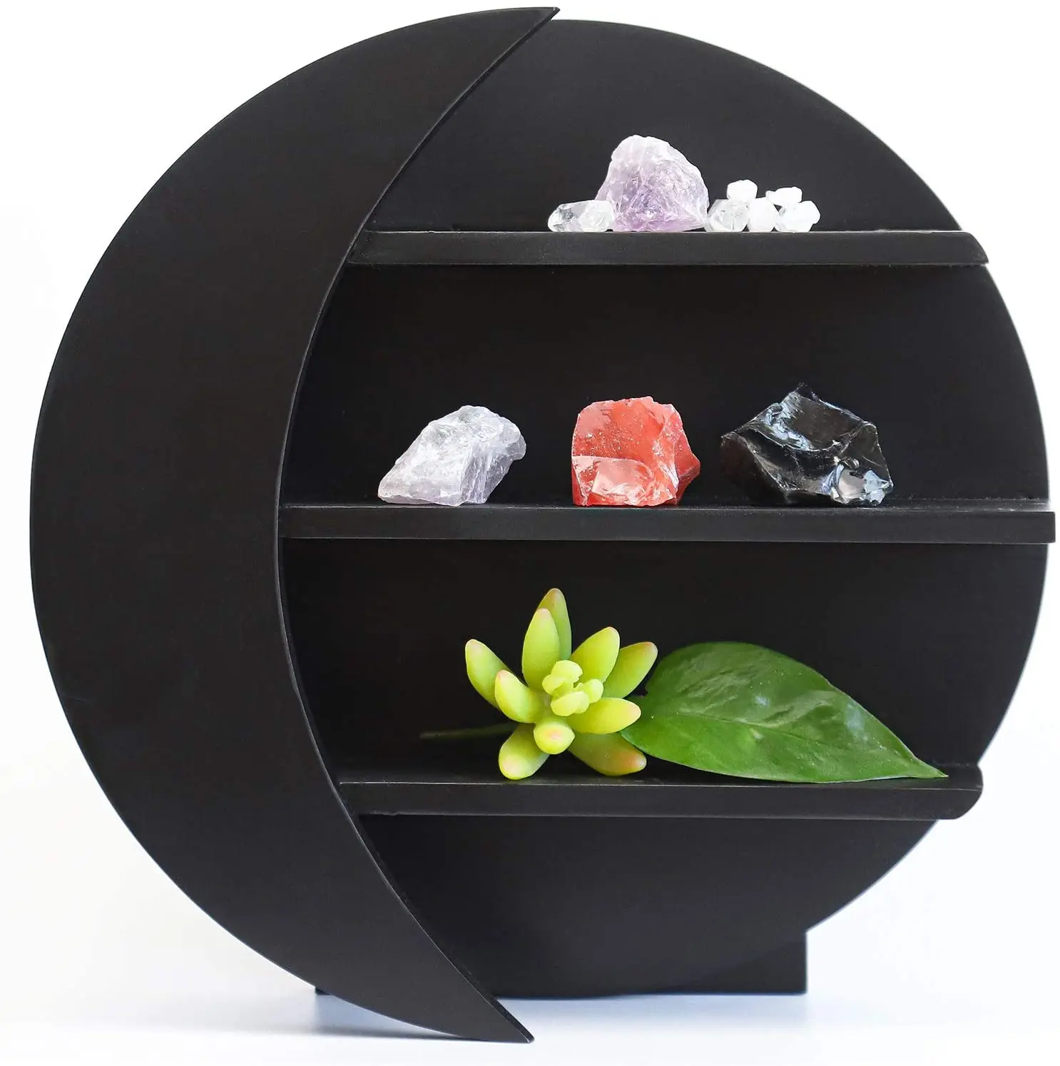 Black Wood Crystal Forest Mandala Full Moon Shelf for Wall or Table Top