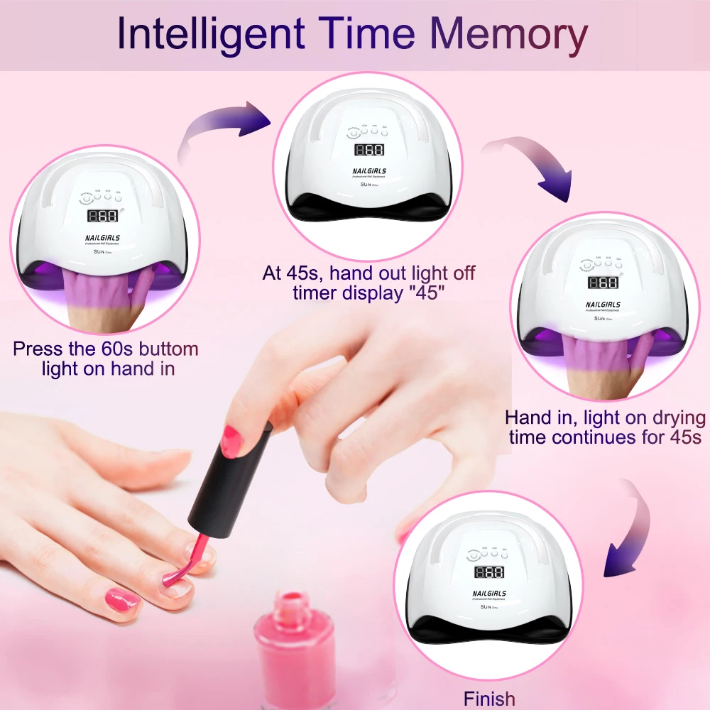 NAILGIRLS 168w UV LED Nail Lamp Professional Nail Dryer Curing Gel Polish UV Lamp with 4 Timer Setting