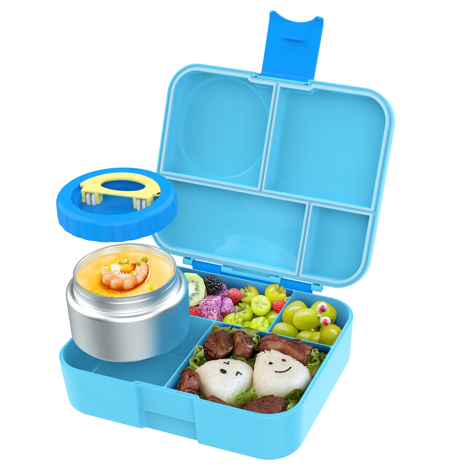 Lunch Box with Leak Proof 8oz Soup Thermos, Kids Lunch Container with Insulated Food Jar, BPA Free 4 Compartment Bento Box Teens
