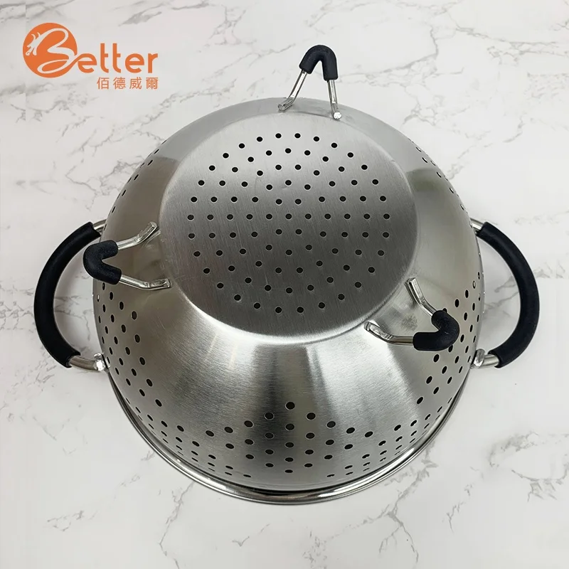 Custom Fruit Vegetable Pasta Large Stainless Bowl Steel Basket Strainer