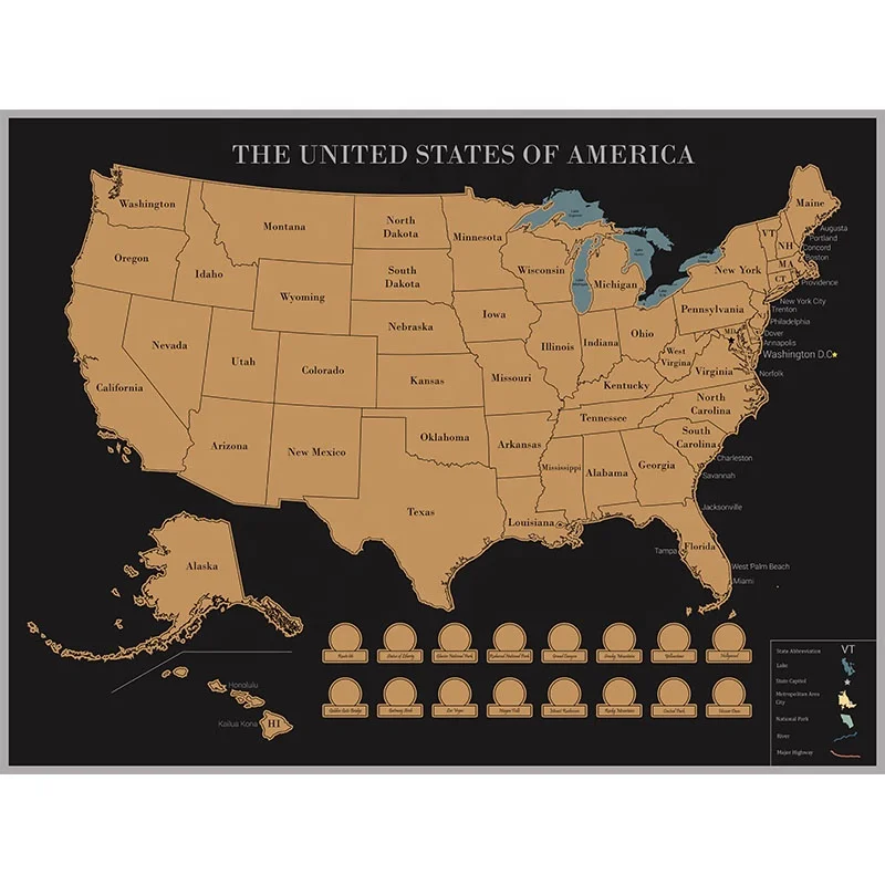 Best Selling Adventure World Black Background Scratch Off USA Travel Map For Travelers