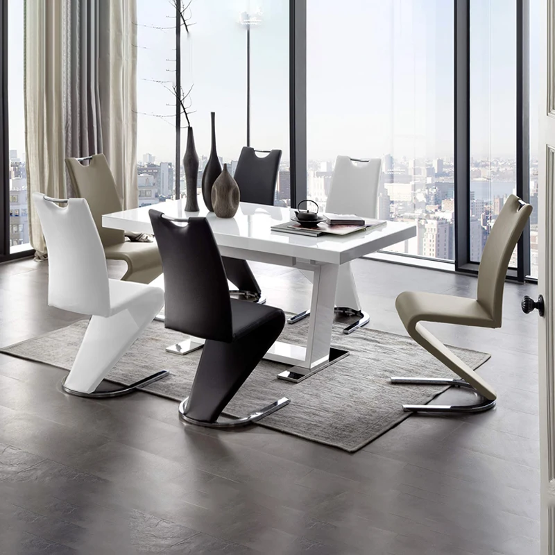 New Modern Home Furniture Dinning Room Set 4 6 8 Seater Leather Upholstery Round wooden Dining Tables and chairs For Restaurant