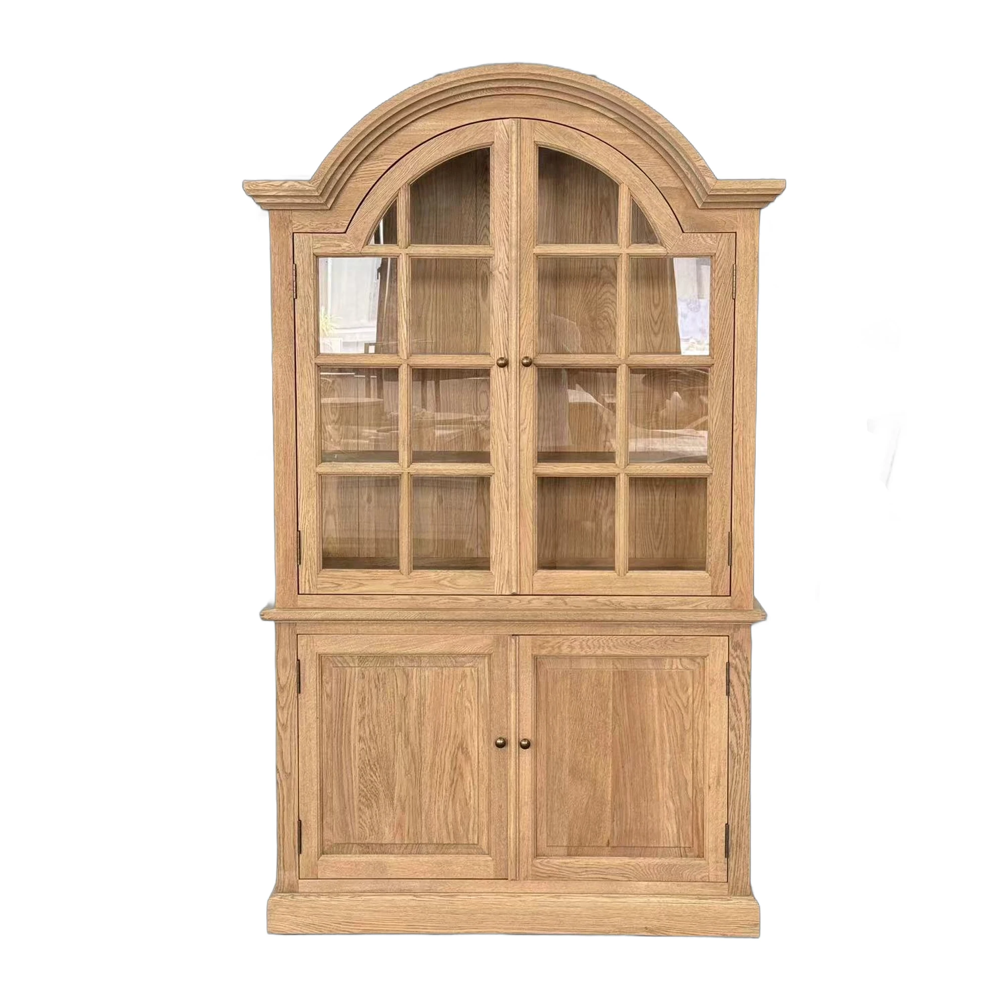 HL904 French Style Home Furniture Solid Oak Wood Dining Cabinet Hutch Glass Cabinet For Kitchen
