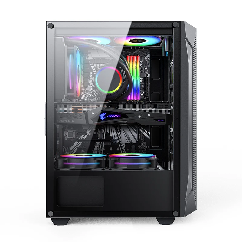 Чехол KINGDOM для игрового ЦП белого/черного цвета с закаленным стеклом RGB Fan ATX Mid